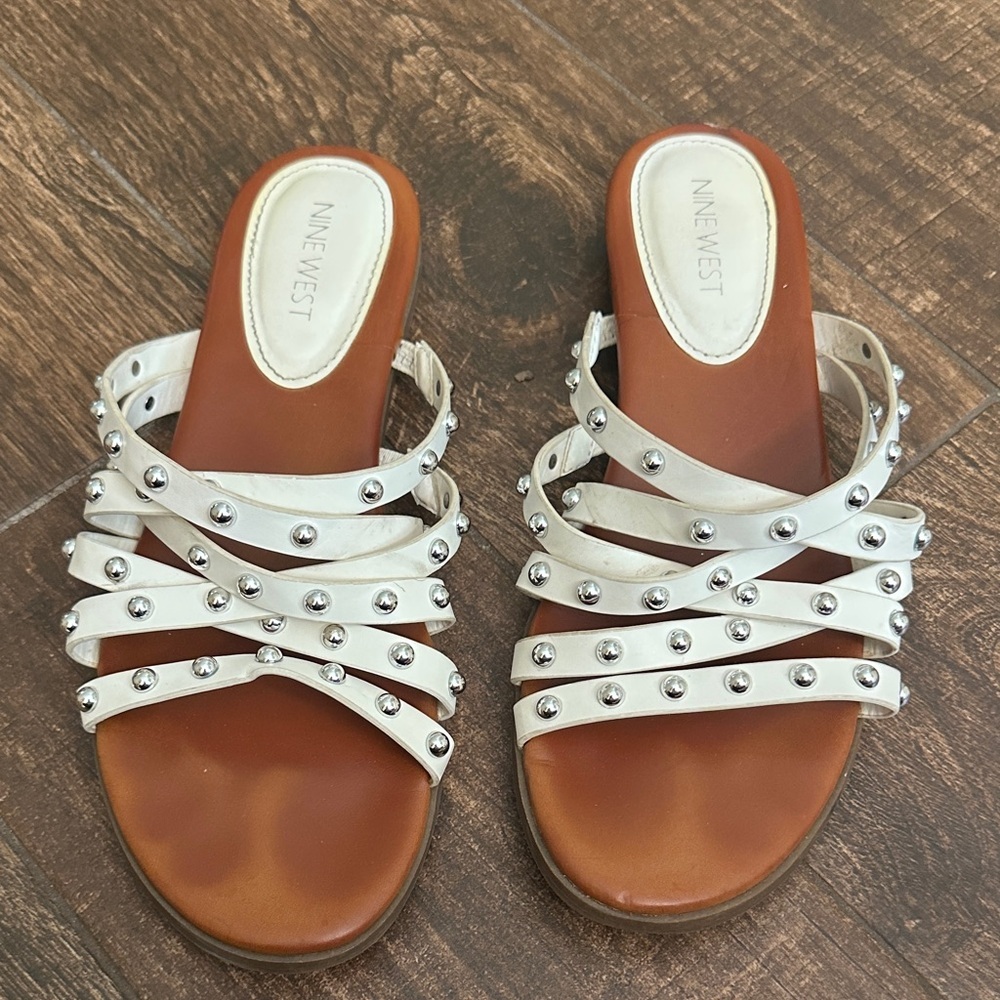 Nine West White and Silver Studded Sandals